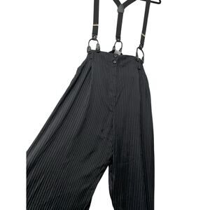 Vintage 90s Lane Bryant Wide-Leg Suspender Pants Black Pinstripe Womens 22/24